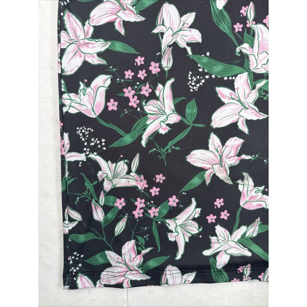 Waggle Golf Polo Shirt Large Black Floral White Lily Azalea Patron Performance - Picture 3 of 10